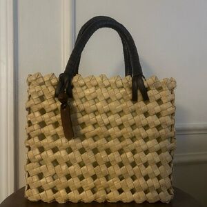 Esprit Tan and Black Tote with Woven Texture